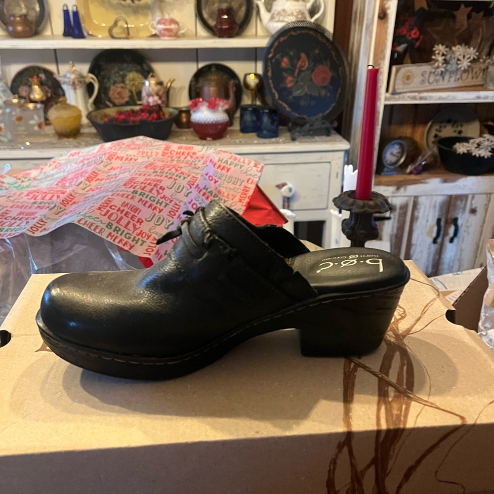 BOC Black Leather Clogs